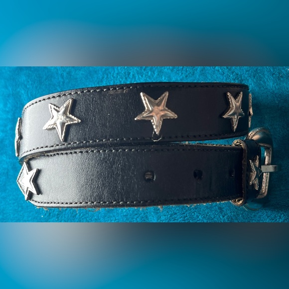 Leather Shop Genuine Black Leather Belt with Silver Star Accents - Picture 3 of 6